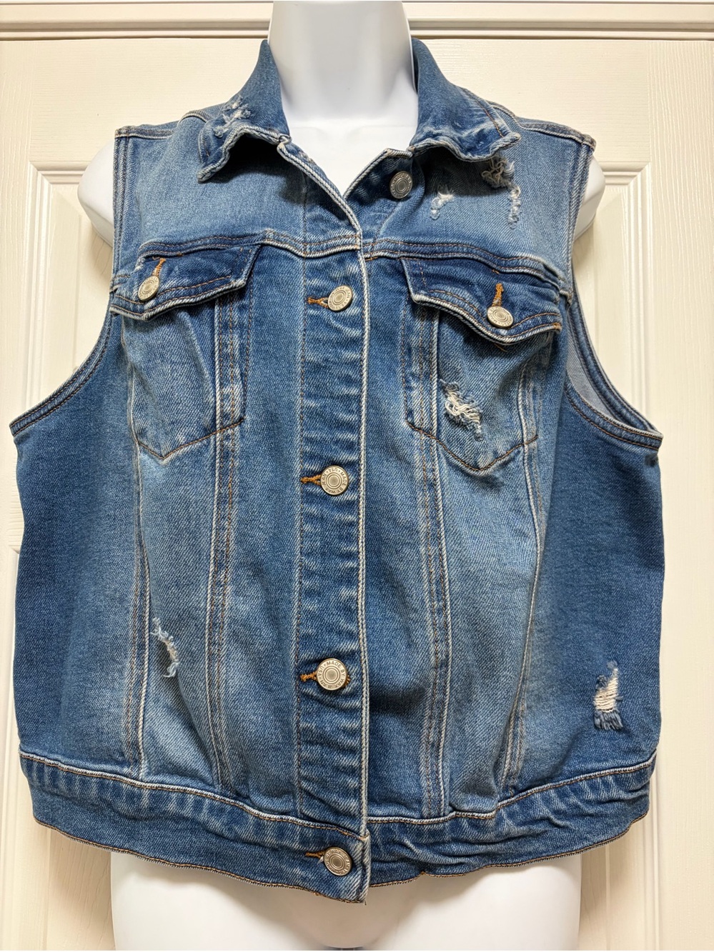 Classic Womens Denim Vest Jacket - Blue